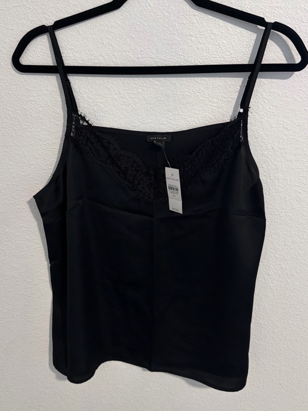 Ann Taylor Black Silk-Look Lace Trim Cami